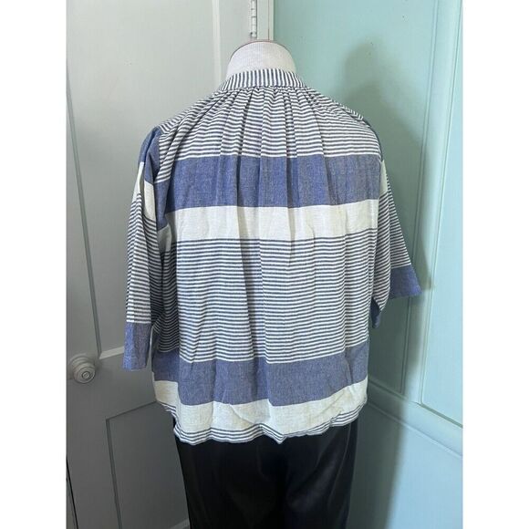 Apiece Apart Womens 0 Short Sleeve Boxy Top 100% Cotton Blue White Striped - Picture 5 of 9